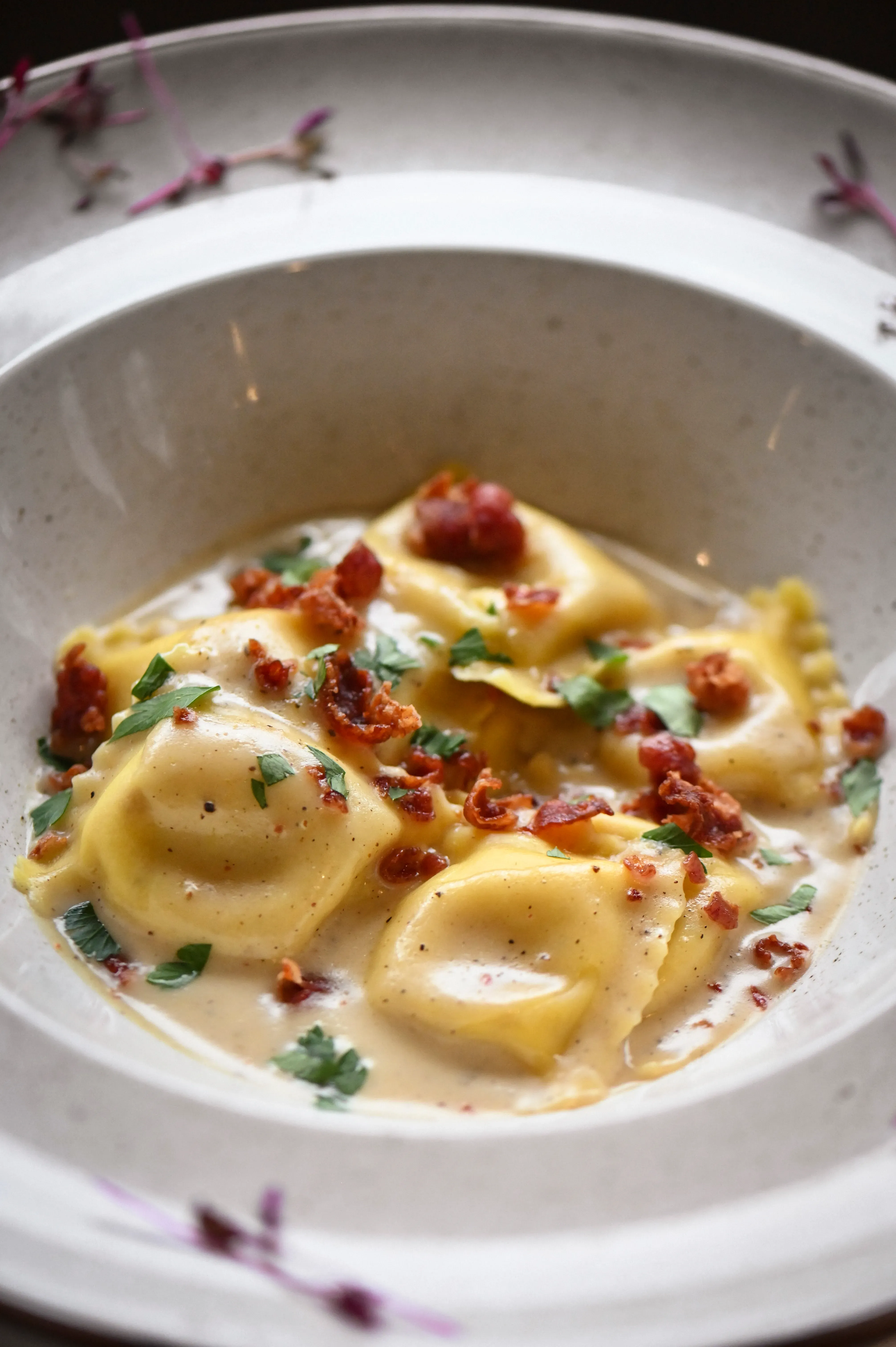Ravioli Cacio e Pepe alla Carbonara